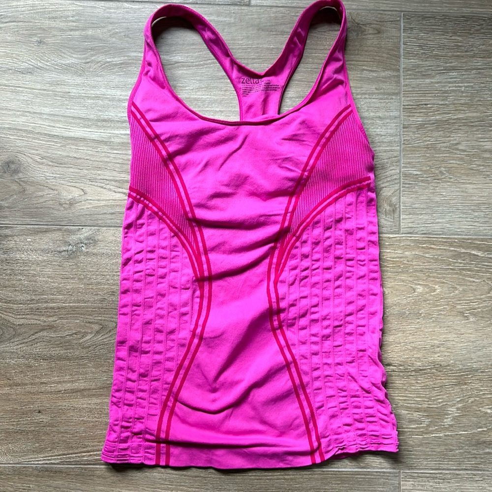 Zella Athletic Stretchy Ruched Tank with Built in Bra- Pink Size M